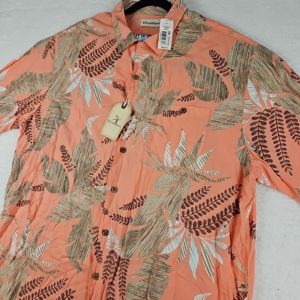 NWT Caribbean Men's Hawaiian Tropical Print Short Sleeved Shirt‎ Size XL